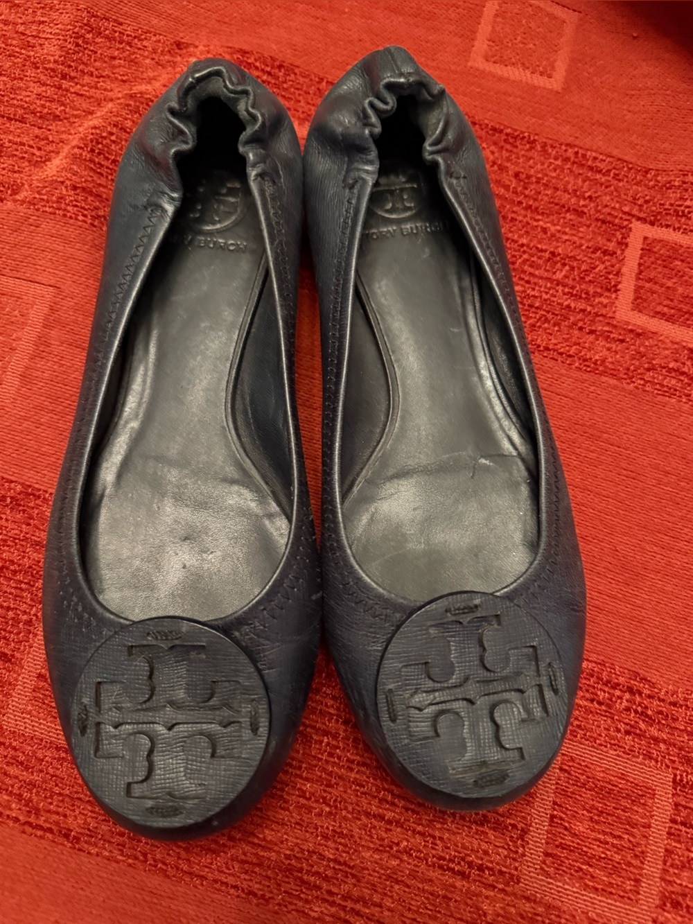 Tory Burch Black Leather Reva Ballet Flats 8.5